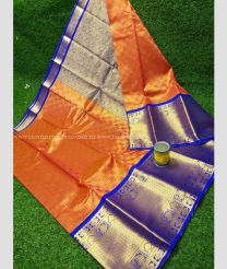 Orange and Blue color Chenderi silk handloom saree with all over buttas design -CNDP0016289