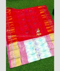 Red and Half White color Uppada Soft Silk handloom saree with all over pochampally with kanchi border design -UPSF0003911