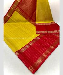 Yellow and Red color kuppadam pattu sarees with kuppadam kanchi border design -KUPP0097203