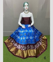 Blue and Chocolate color Ikkat Lehengas with pochampally ikkat design -IKPL0028694
