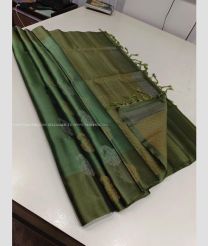 Aquamarine and Leafy Green color kanchi pattu handloom saree with all over buties with unique border design -KANP0013694