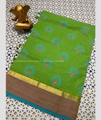 Green and Blue Jay color mangalagiri pattu handloom saree with all over printed design -MAGP0026578
