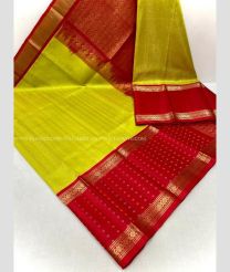 Acid Green and Red color kuppadam pattu sarees with kuppadam kanchi border design -KUPP0097200
