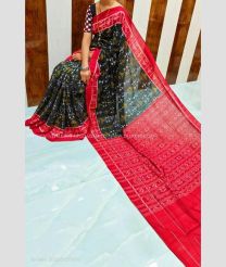Black and Red color linen sarees with all over digital printed design -LINS0003753