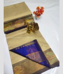 Bisque and Blue color Tripura Silk handloom saree with plain with pochampally border design -TRPP0008489