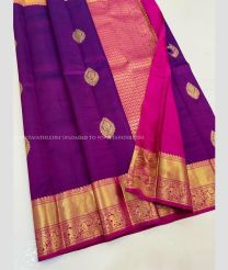 Magenta and Pink color kanchi pattu handloom saree with all over buties design -KANP0013509