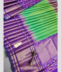 Purple and Green color pochampally ikkat pure silk handloom saree with hand made ikkat with ikkat jacquard border design -PIKP0021286