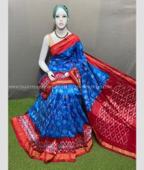 Blue and Red color pochampally ikkat pure silk handloom saree with pochampalli ikkat design saree -PIKP0016970