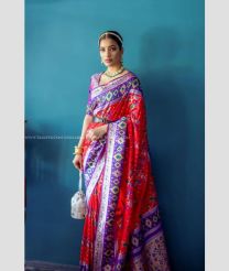 Red and Purple color Banarasi sarees with patola type border design -BANS0018847