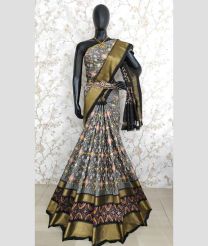 Grey and Black color pochampally ikkat pure silk handloom saree with pochampally ikkat design -PIKP0036737