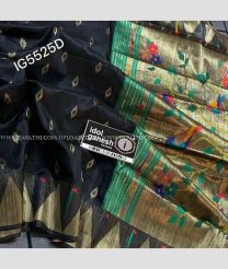Black and Aquamarine color paithani sarees with all over buties with jari woven temple broad border design -PTNS0005270