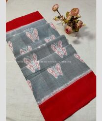 Maroon and Grey color pochampally Ikkat cotton handloom saree with special marthas pattern saree design -PIKT0000312