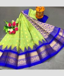 Pista and Purple Blue color Chenderi silk handloom saree with all over butties design -CNDP0012278