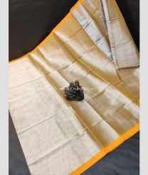 Cream and Yellow color Uppada Cotton handloom saree with all over strips saree design -UPAT0003057
