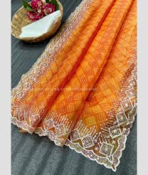 Orange color Organza sarees with all over digital printed with heavy cutwork border design -ORGS0003187