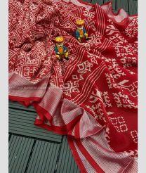 Red color Chiffon sarees with exclusive designer print with silver zari self weaving  design border -CHIF0001691