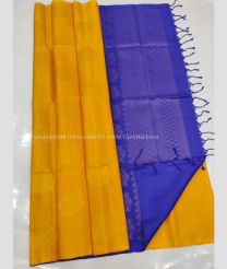 Yellow and Royal Blue color kanchi pattu handloom saree with zari border saree design -KANP0005882