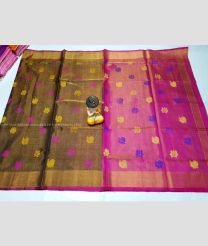 Brown and Pink color Uppada Tissue handloom saree with all over tissue nakshthra buties design -UPPI0001415