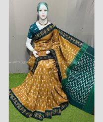Cookie Brown and Pine Green color pochampally Ikkat cotton handloom saree with all over pochampally ikkat design -PIKT0000509