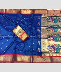 Blue and Red color paithani sarees with all over buties with heavy border design -PTNS0005132