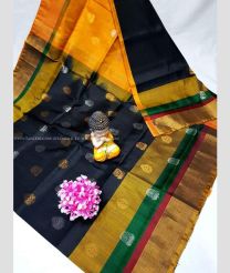 Black and Mango Yellow color uppada pattu handloom saree with all over bb buties design -UPDP0020784