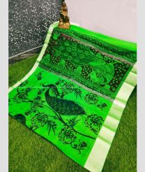 Parrot Green and Cream color Chenderi silk handloom saree with all different design sarees -CNDP0014560