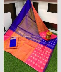 Orange and Purple color Uppada Tissue handloom saree with plain and mla buties design -UPPI0001612