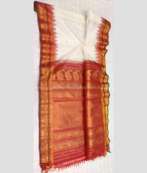 Half White and Red color gadwal sico handloom saree with temple  border saree design -GAWI0000298
