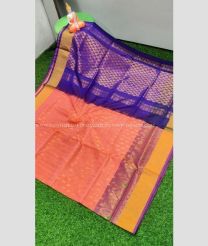 Lite Orange and Navy Blue color uppada pattu handloom saree with all over buties with anchulatha border design -UPDP0018547