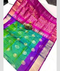 Green and Purple color uppada pattu sarees with all over buttas design -UPDP0022013