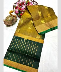 Camel Brown and Pine Green color uppada pattu sarees with all over nakshtra buttas design -UPDP0022077