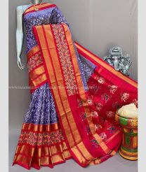 Purple Blue and Orange color pochampally ikkat pure silk handloom saree with pochampally ikkat design -PIKP0036719