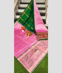 Rose Pink and Dark Green color Tripura Silk handloom saree with all over nakshtra buties with big pochampally border design -TRPP0007990
