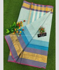 Sky Blue and Blue color Uppada Cotton sarees with all over checks design -UPAT0004756