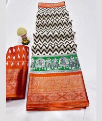 Green and Orange color silk sarees with all over zig zag design with 5inch jacquard border -SILK0017341