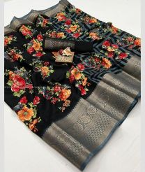 Black and Grey color silk sarees with jacquard border design -SILK0017809