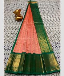 Copper and Forest Fall Green color mangalagiri pattu sarees with kanchi border design -MAGP0026699