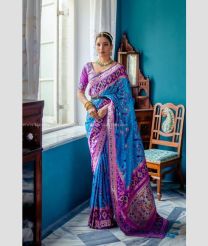 Blue and Magenta color Banarasi sarees with patola type border design -BANS0018848