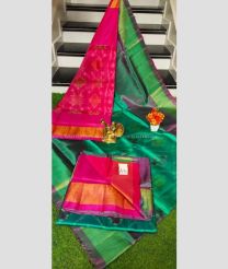 Pink and Pine Green color Uppada Soft Silk sarees with pochampally border design -UPSF0004178