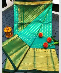 Turquoise and Pine Green color kuppadam pattu handloom saree with kanchi kuppadam border design -KUPP0097146