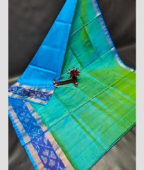 Green and Blue color uppada pattu handloom saree with pochampally border design -UPDP0021215
