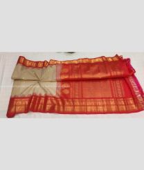 Grey and Red color gadwal sico handloom saree with zari border saree design -GAWI0000399