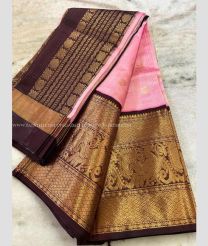 Rose Pink and Chocolate color mangalagiri pattu handloom saree with kuppadam border design -MAGP0026547