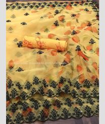 Lemon Yellow and Peach color Organza sarees with all over digital printed with embroidery and diamond work design -ORGS0003104
