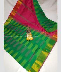Green and Deep Pink color Tripura Silk handloom saree with all over ikkat with kaddi border design -TRPP0006359