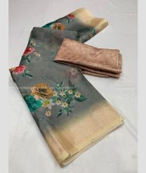Dark Grey and Cream color Organza sarees with digital flower printed saree with nice border design -ORGS0003027