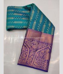 Aqua Blue and Royal BLue color kanchi pattu handloom saree with zari border saree design -KANP0006541