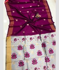 Purple and Cream color Banarasi sarees with all over big buties saree design -BANS0000912