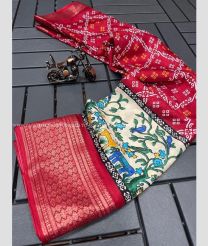 Crimson and Cream color silk sarees with all over printed with 5inch jacquard border design -SILK0017570