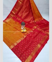 Orange and Burgundy color uppada pattu handloom saree with all over big buties with contrast border with buties design -UPDP0016599